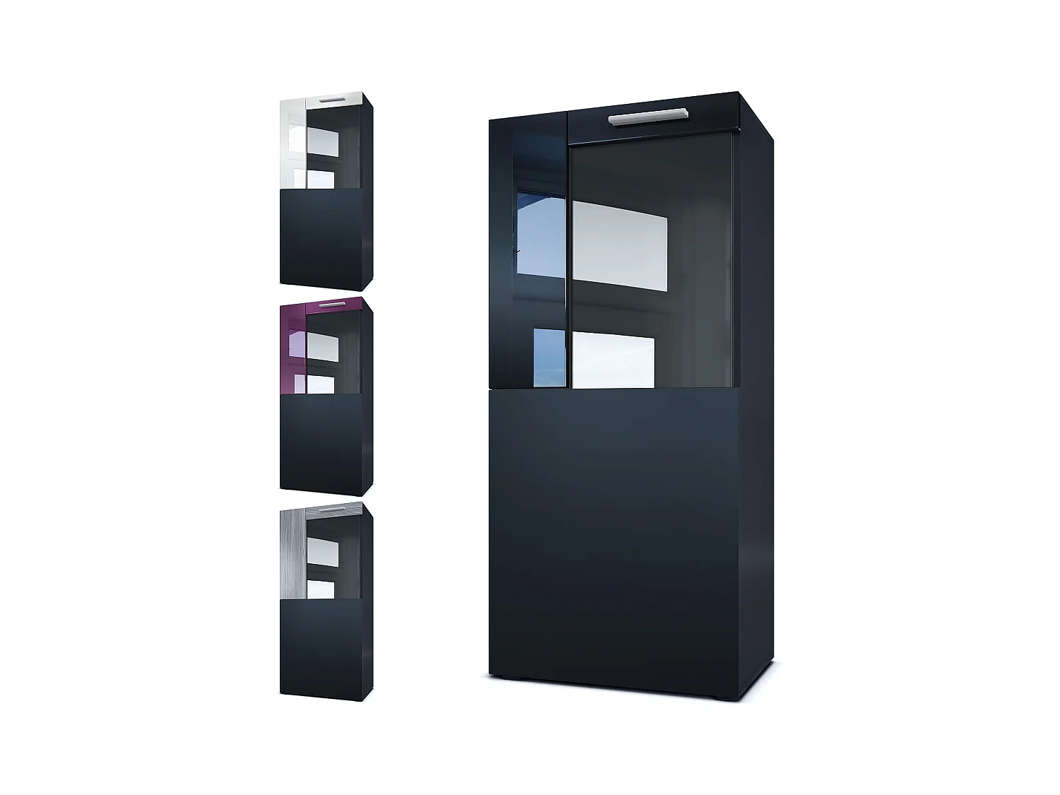 Vitrine de cinéma, noir mat/noir haute brillance - Vitrine moderne en verre - (LxHxP) : 50,5 x 111 x 32,5 cm