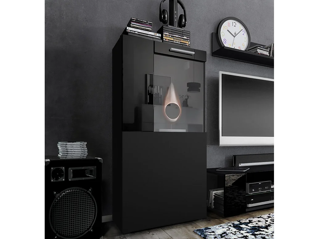 Vladon Vetrina Movie, nero opaco/nero lucido - Vetrina moderna in vetro - (LxHxP): 50,5 x 111 x 32,5 cm