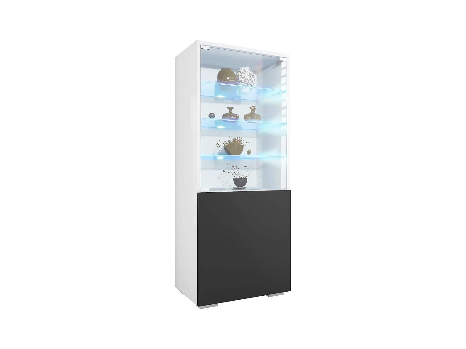 Vitrina Granada de Vladon, Armario Vitrina Made in Germany con Puerta de Cristal e Inserto de Cristal incl. LED, blanco mate/negro mate (50 x 122,5 x 34,5 cm)