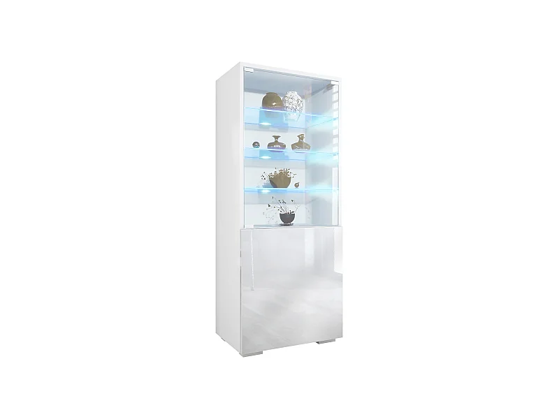 Vitrine Granada de , Armoire Vitrée Made in Germany avec Porte en Verre et Insert en Verre y compris LED, blanc mat/Blanc brillant (50 x 122,5 x 34,5 cm)