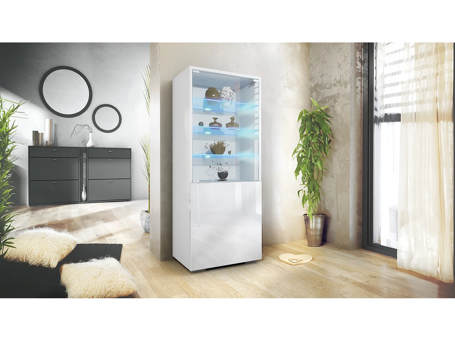 VITRINE Granada Weiß Hochglanz