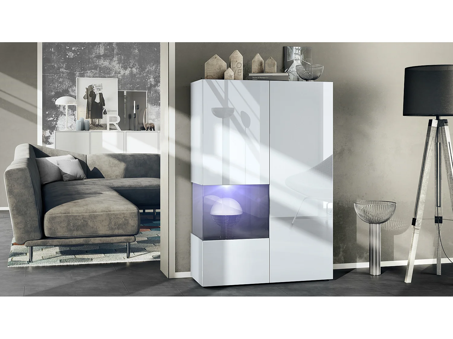 VITRINE Morena Einsatz in Schwarz Hochglanz