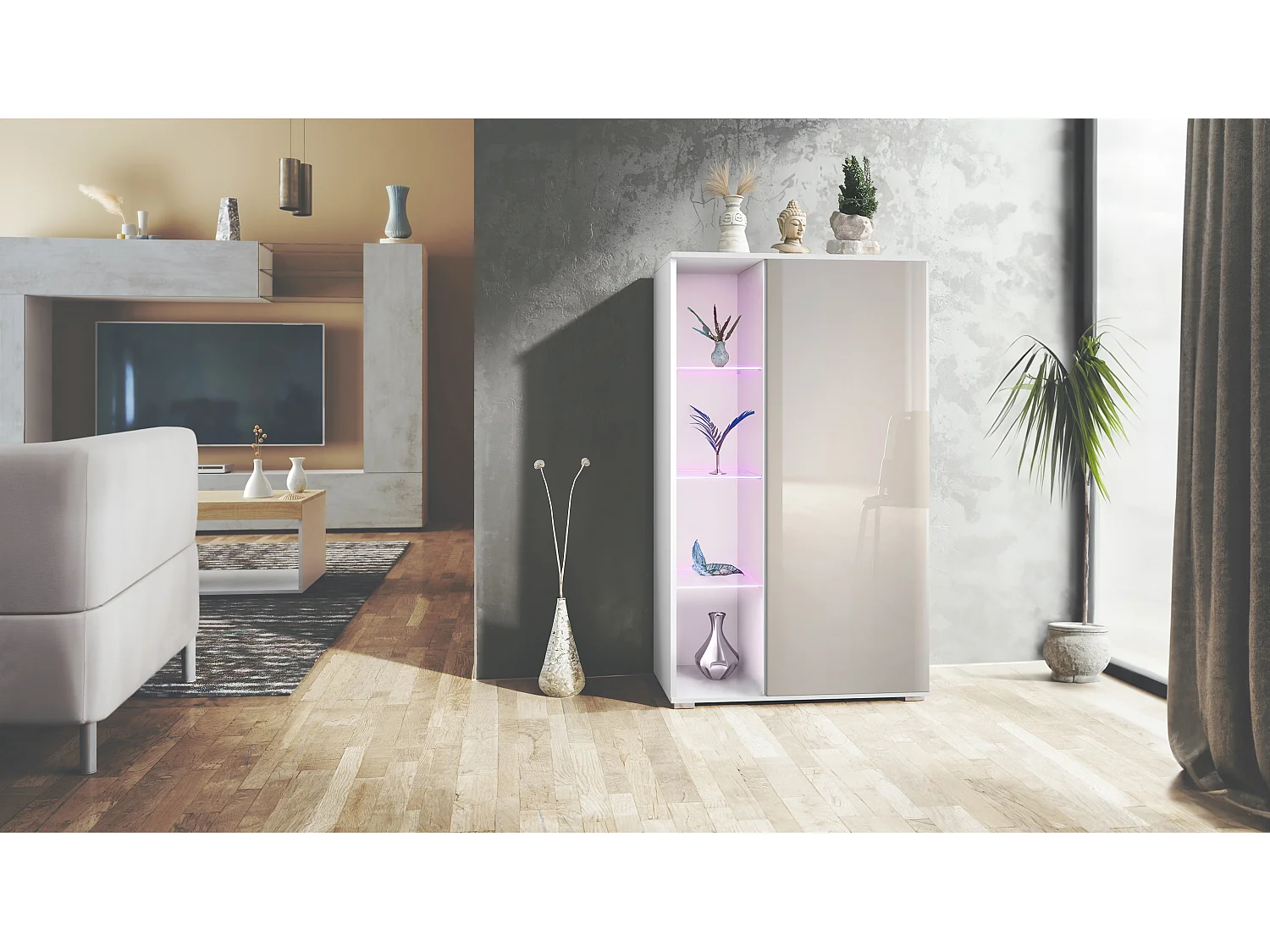 VITRINE Davos Sandgrau Hochglanz