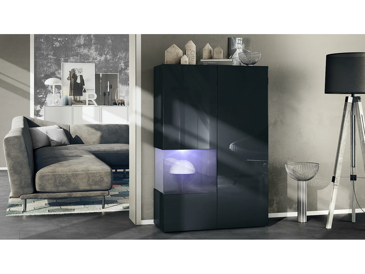 VITRINE Morena Einsatz in Schwarz Hochglanz