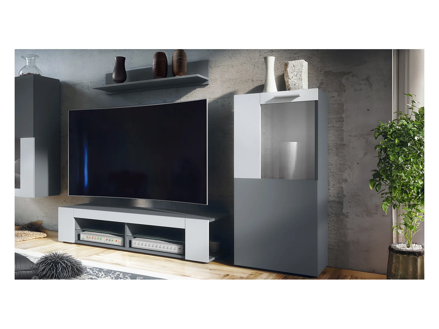 Vitrine Stream, Vitrine sur Pied/Murale avec 1 Grande Porte et 2 Compartiments Spacieux, anthracite mat/blanc mat ( 50,5 x 111 x 32,5 cm)