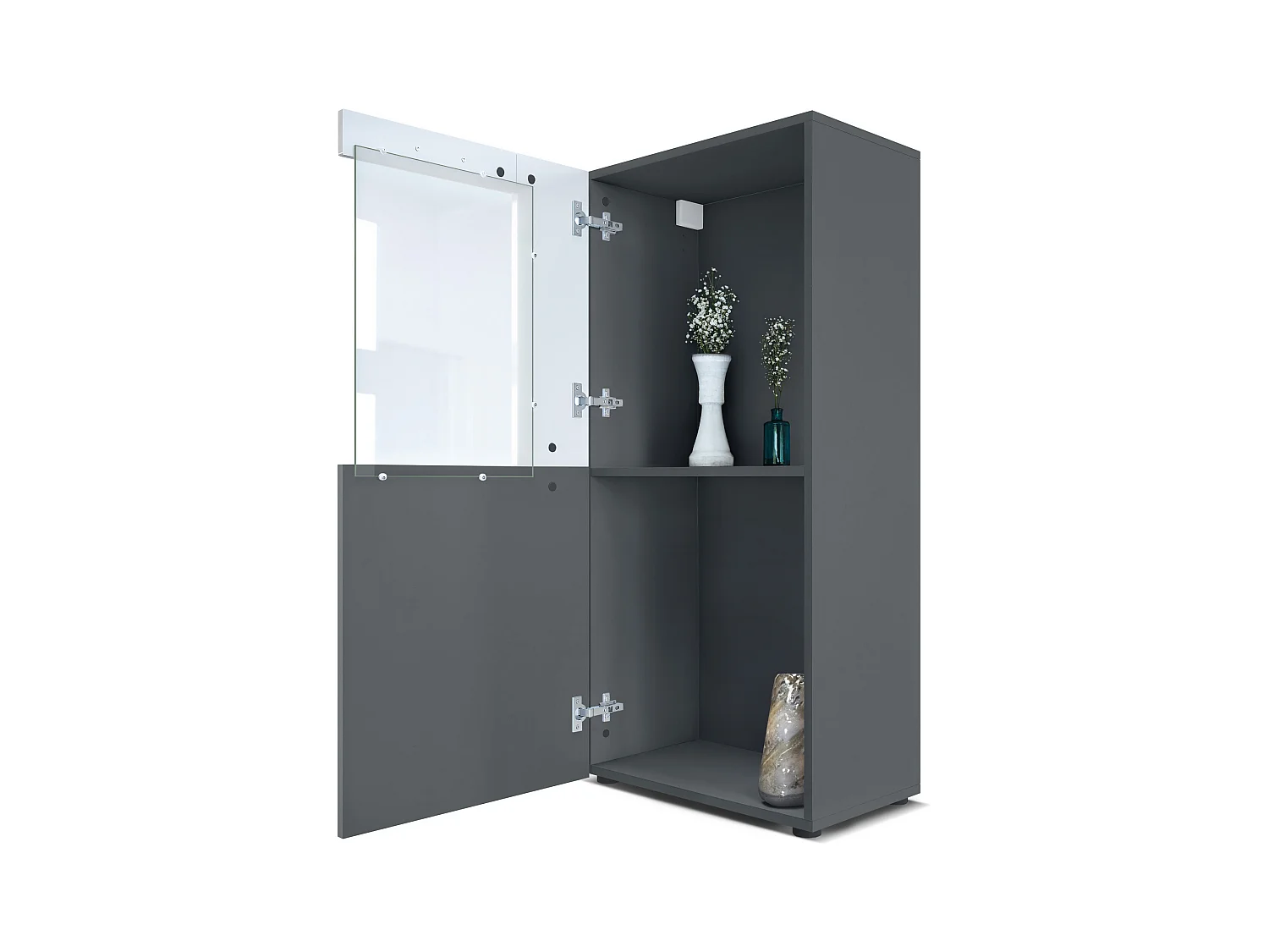 Vitrine Stream, Vitrine sur Pied/Murale avec 1 Grande Porte et 2 Compartiments Spacieux, anthracite mat/blanc mat ( 50,5 x 111 x 32,5 cm)
