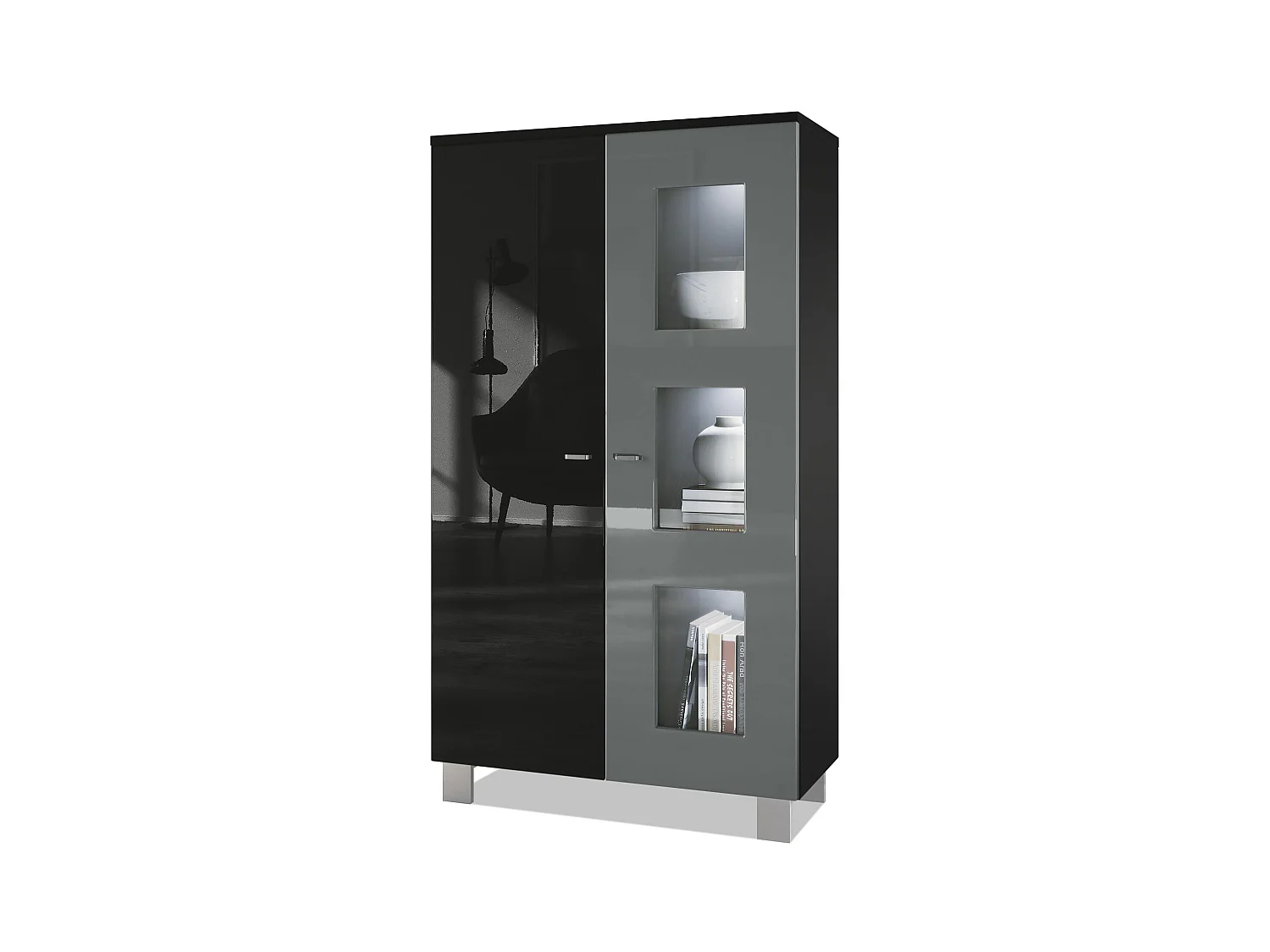 VITRINE Denjo Tür in Grau Hochglanz