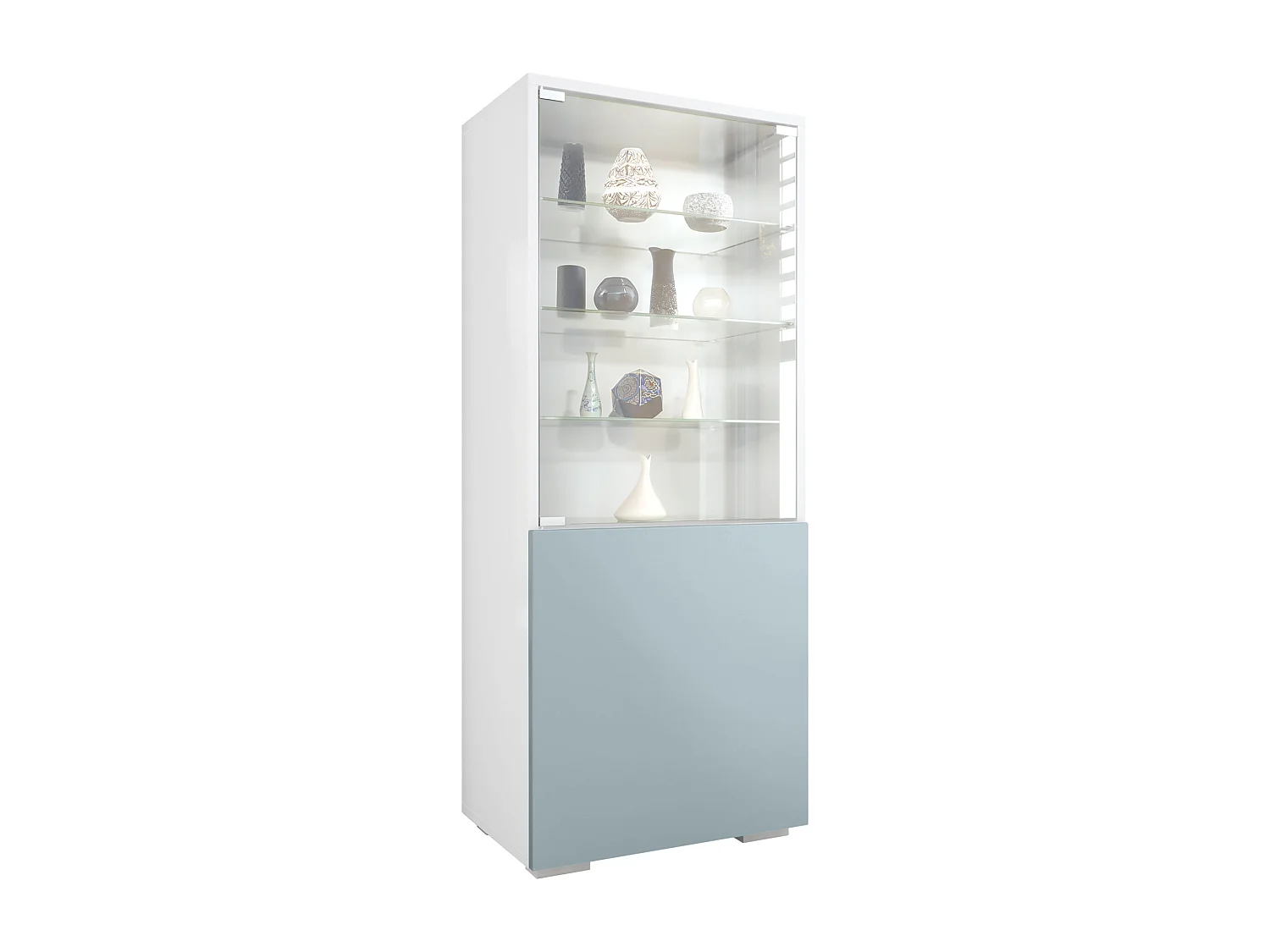 Vitrine Granada, Armoire Vitrée Made in Germany, avec Porte en Verre et Insert en Verre, blanc mat/denim mat (50 x 122,5 x 34,5 cm)