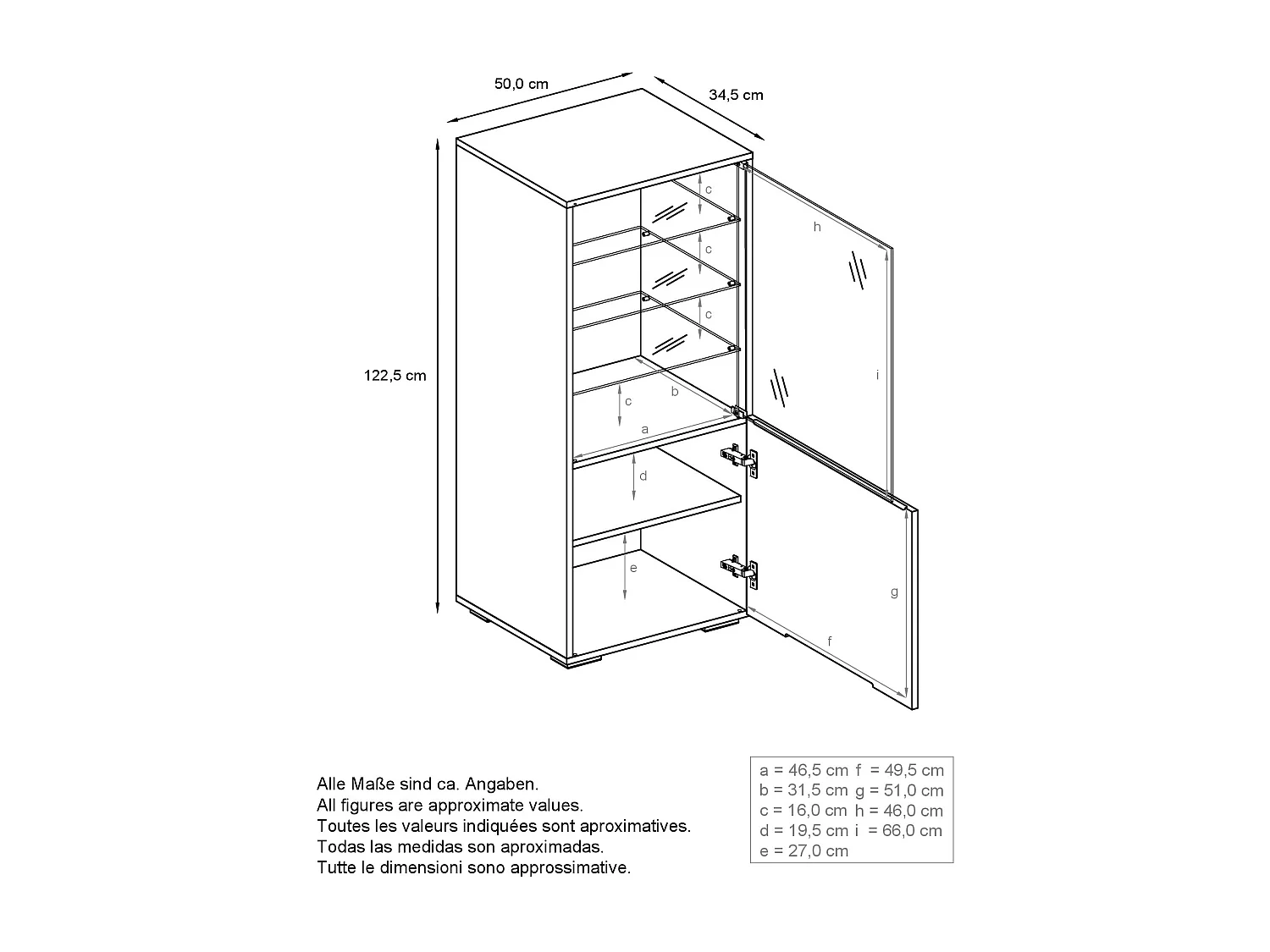 Vitrine Granada de , Armoire Vitrée Made in Germany avec Porte en Verre et Insert en Verre, anthracite mat/noir mat (50 x 122,5 x 34,5 cm)