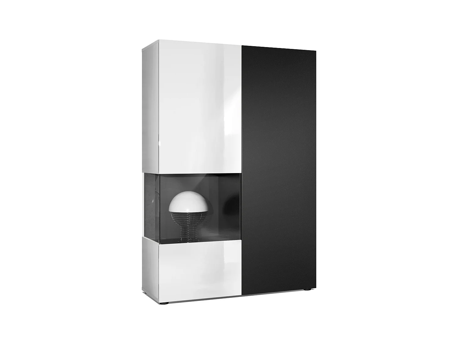 Vitrine Armoire Morena, Corps en Blanc mat / Porte droite et insert en Noir mat