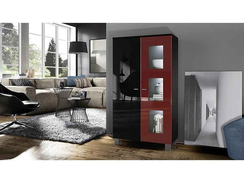 VITRINE Denjo Tür in Bordeaux Hochglanz