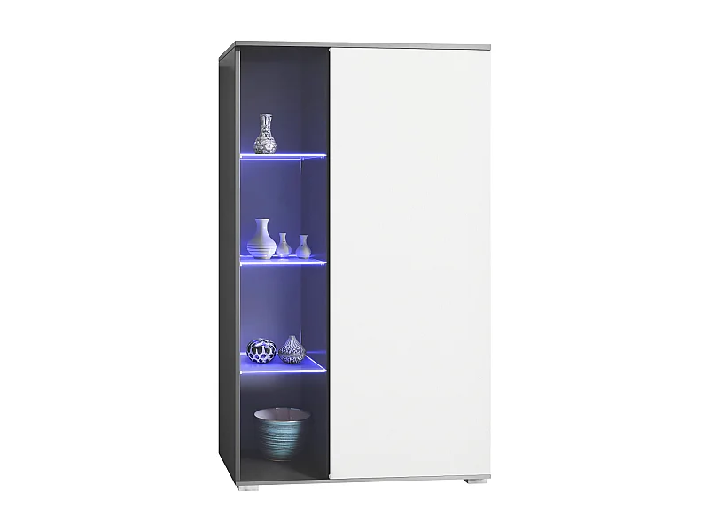 Vitrina Davos, vitrina independiente con 3 estantes de cristal y 8 compartimentos incl. LED, antracita mate/blanco mate  (71,5 x 134 x 35 cm)
