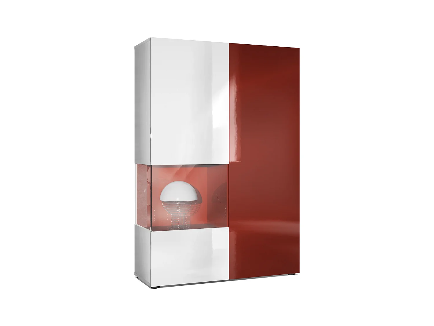 Vitrine Armoire Morena, Corps en Blanc mat / Porte droite et insert en Bordeaux haute brillance