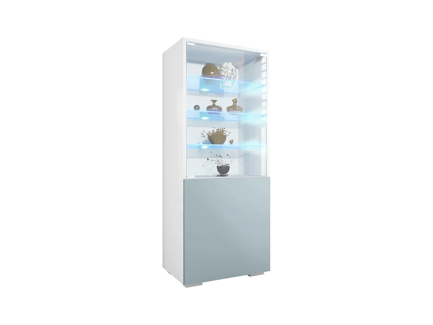 Vitrine Granada de , Armoire Vitrée Made in Germany avec Porte en Verre et Insert en Verre y compris LED, blanc mat/denim mat (50 x 122,5 x 34,5 cm)