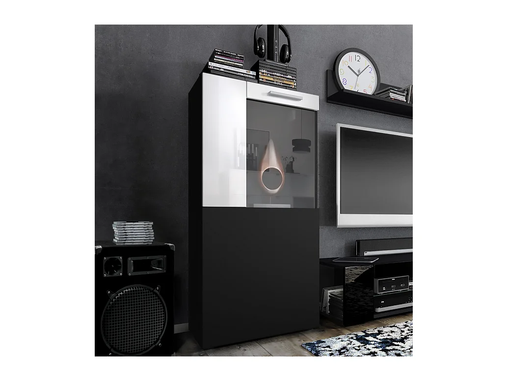 Vitrine de cinéma, noir mat/blanc haute brillance - Vitrine moderne en verre - (LxHxP) : 50,5 x 111 x 32,5 cm