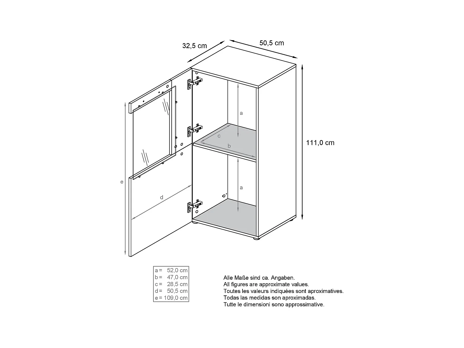 Vitrine de cinéma, noir mat/blanc haute brillance - Vitrine moderne en verre - (LxHxP) : 50,5 x 111 x 32,5 cm