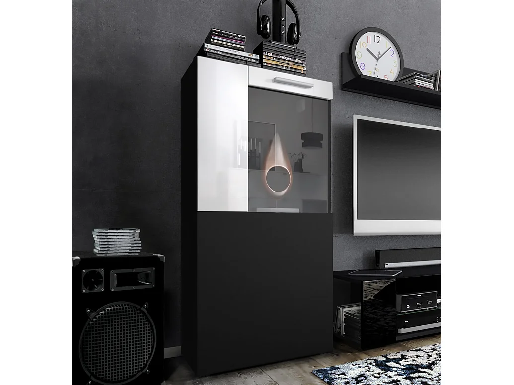 Vladon Vetrina Movie, nero opaco/bianco lucido - Vetrina moderna in vetro - (LxHxP): 50,5 x 111 x 32,5 cm