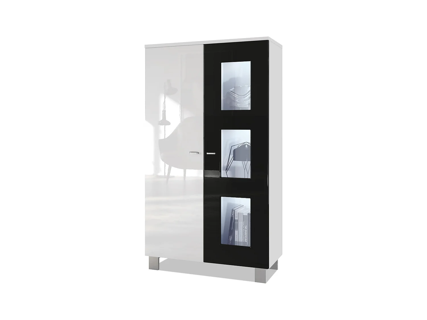 VITRINE Denjo Tür in Schwarz Hochglanz