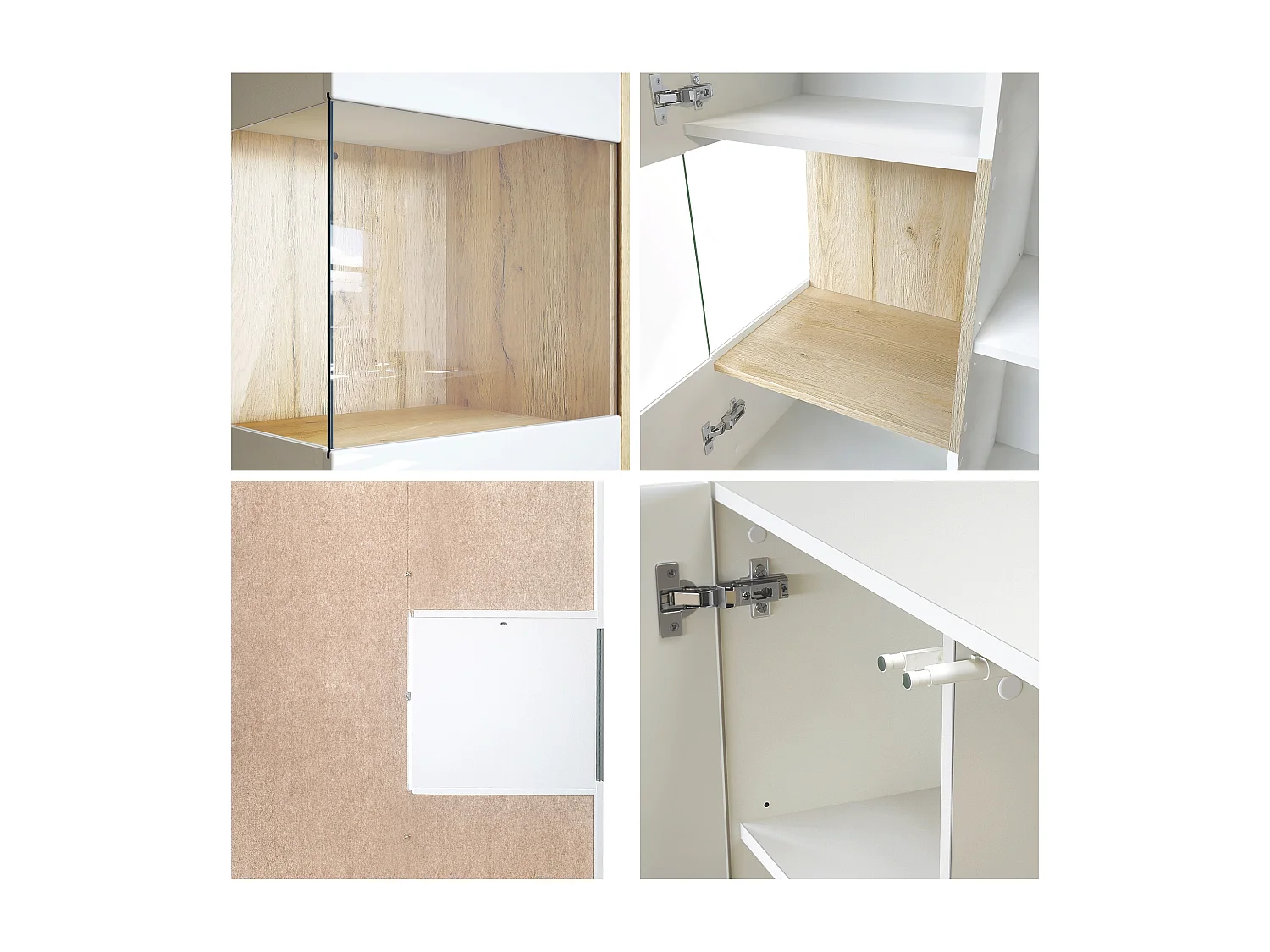 Vitrine Morena V2, vitrine sur pied avec 2 portes et insert en verre, corps noir mat, façades noir haute brillance, Cube noir mat avec éclairage LED blanc