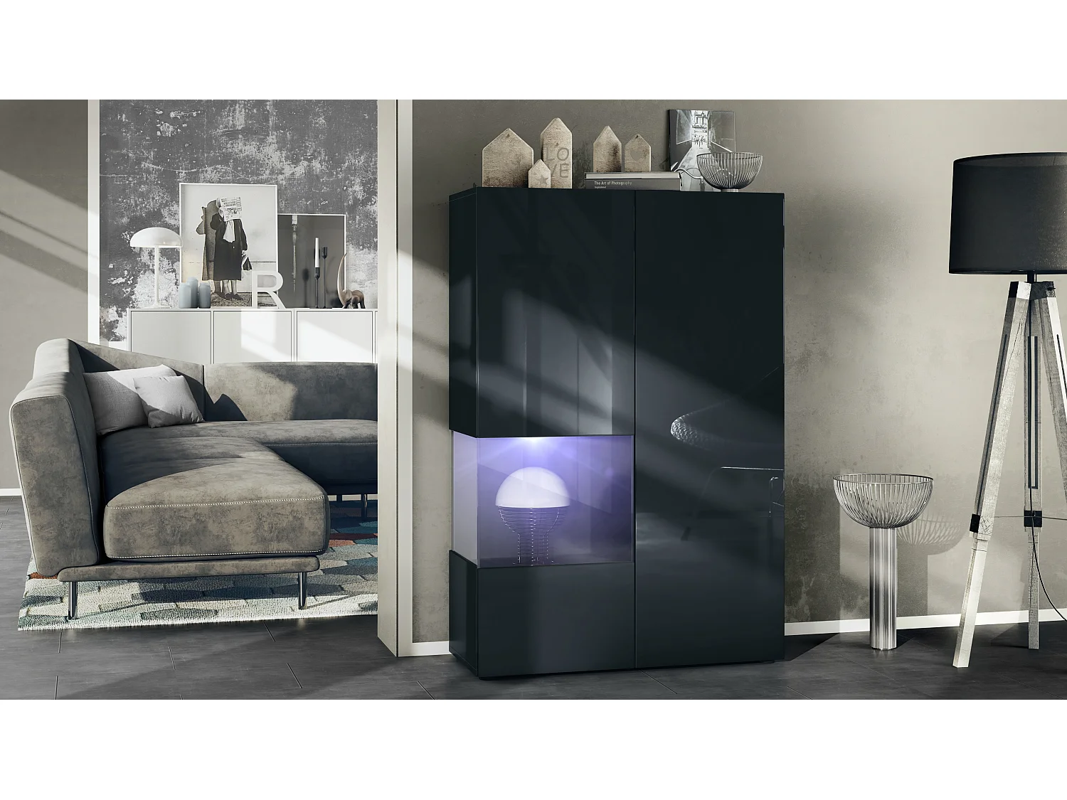 VITRINE Morena Einsatz in Schwarz matt