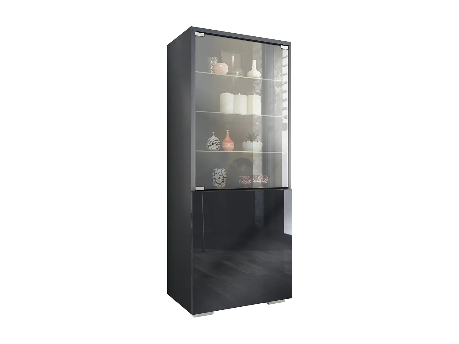 Vitrine Granada de , Armoire Vitrée Made in Germany avec Porte en Verre et Insert en Verre, anthracite mat/noir haute brillance (50 x 122,5 x 34,5 cm)