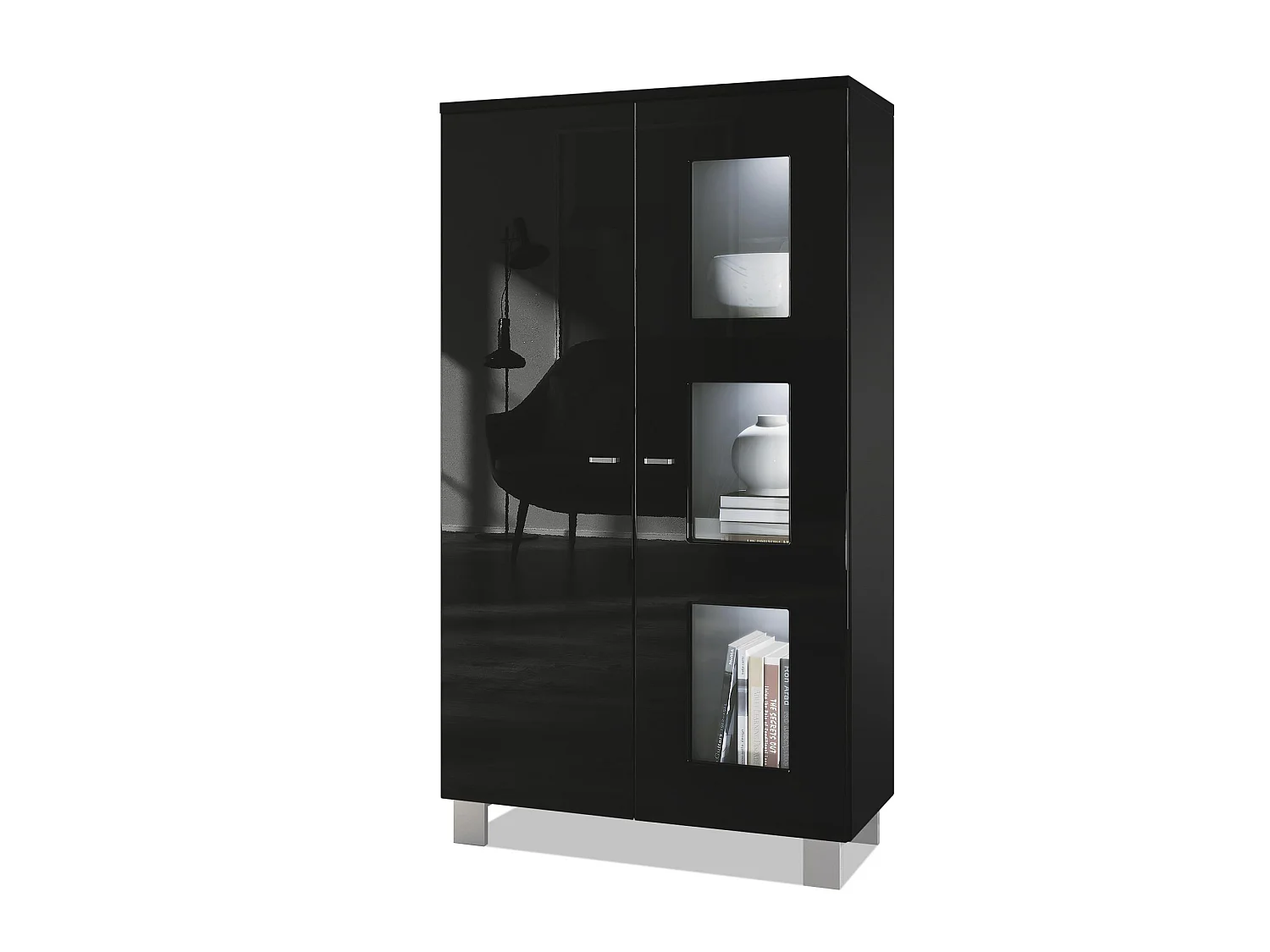 VITRINE Denjo Tür in Schwarz Hochglanz