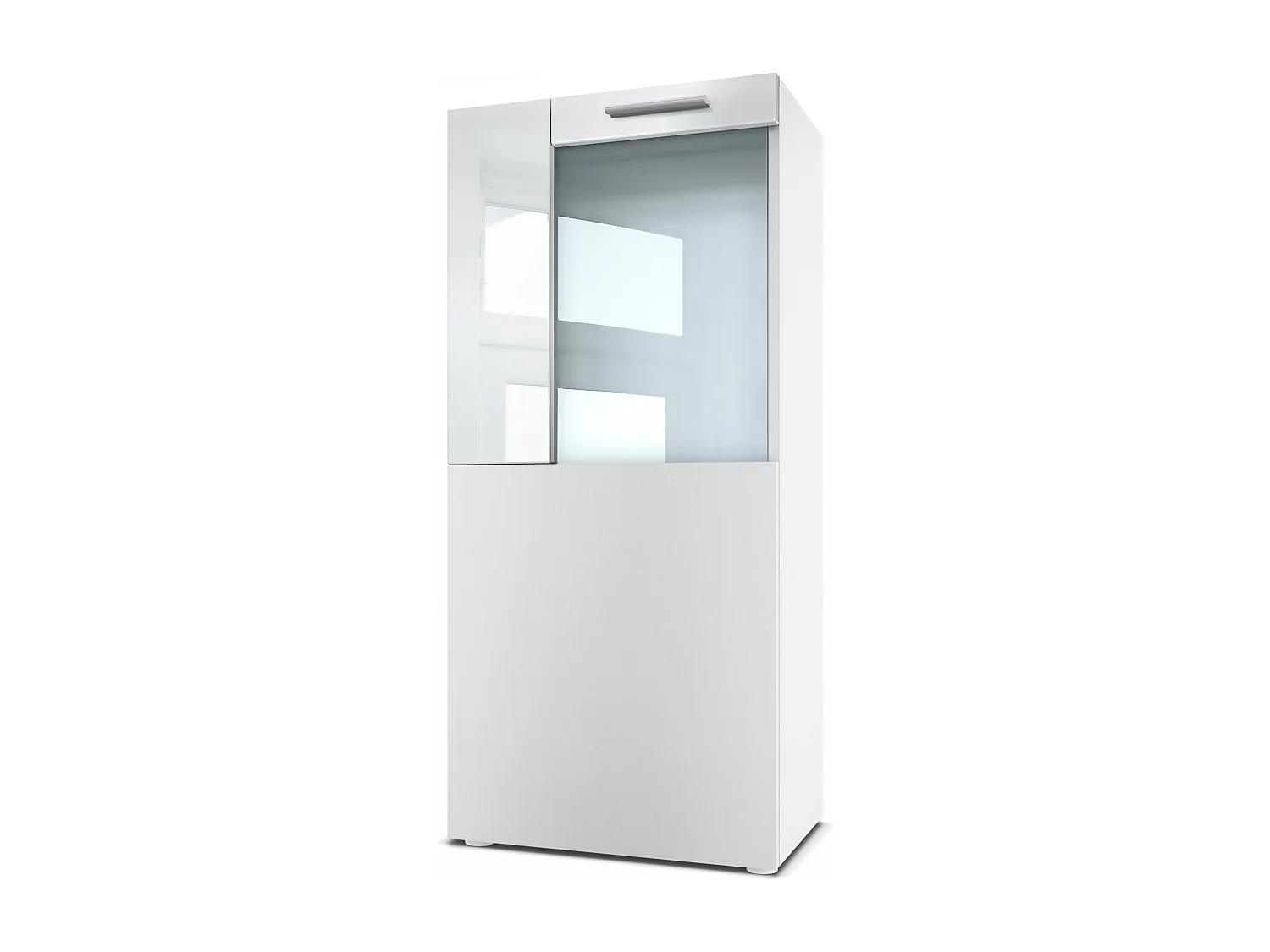 Vitrine de cinéma, blanc mat/blanc haute brillance - Vitrine moderne en verre - (LxHxP) : 50,5 x 111 x 32,5 cm