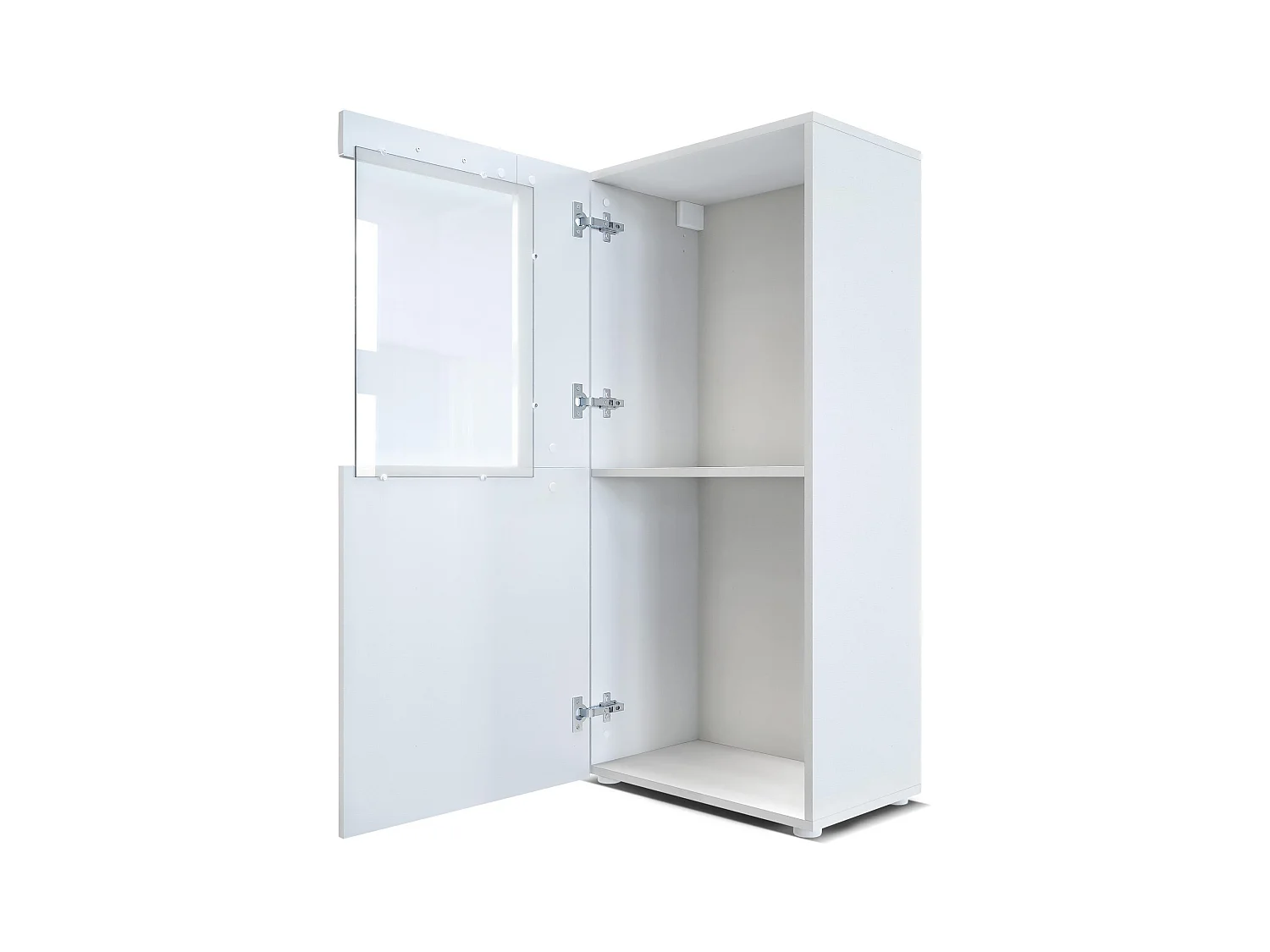 Vitrine de cinéma, blanc mat/blanc haute brillance - Vitrine moderne en verre - (LxHxP) : 50,5 x 111 x 32,5 cm