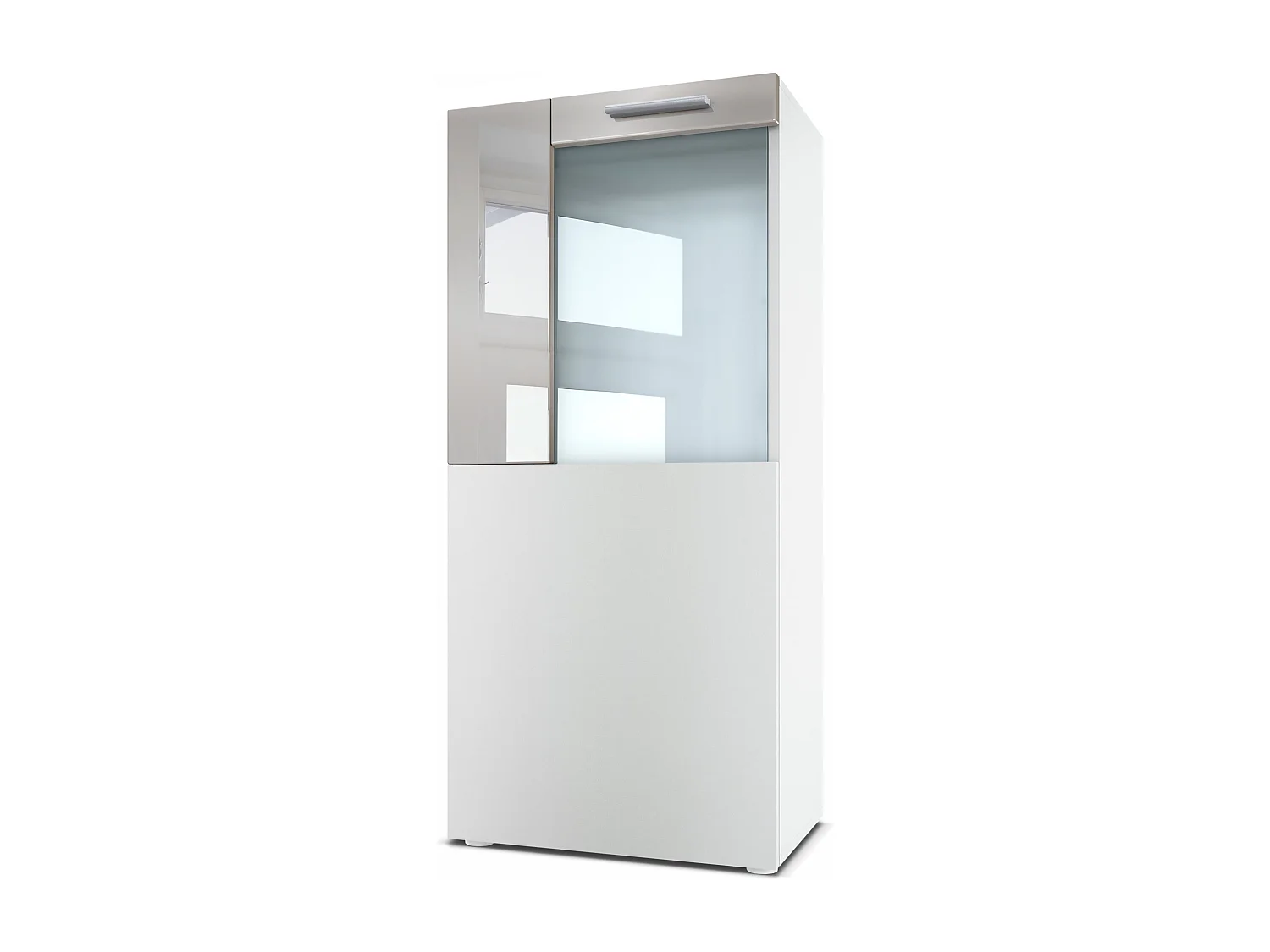 Vladon Vetrina Movie, bianco opaco/grigio sabbia lucido - Vetrina moderna in vetro - (LxHxP): 50,5 x 111 x 32,5 cm