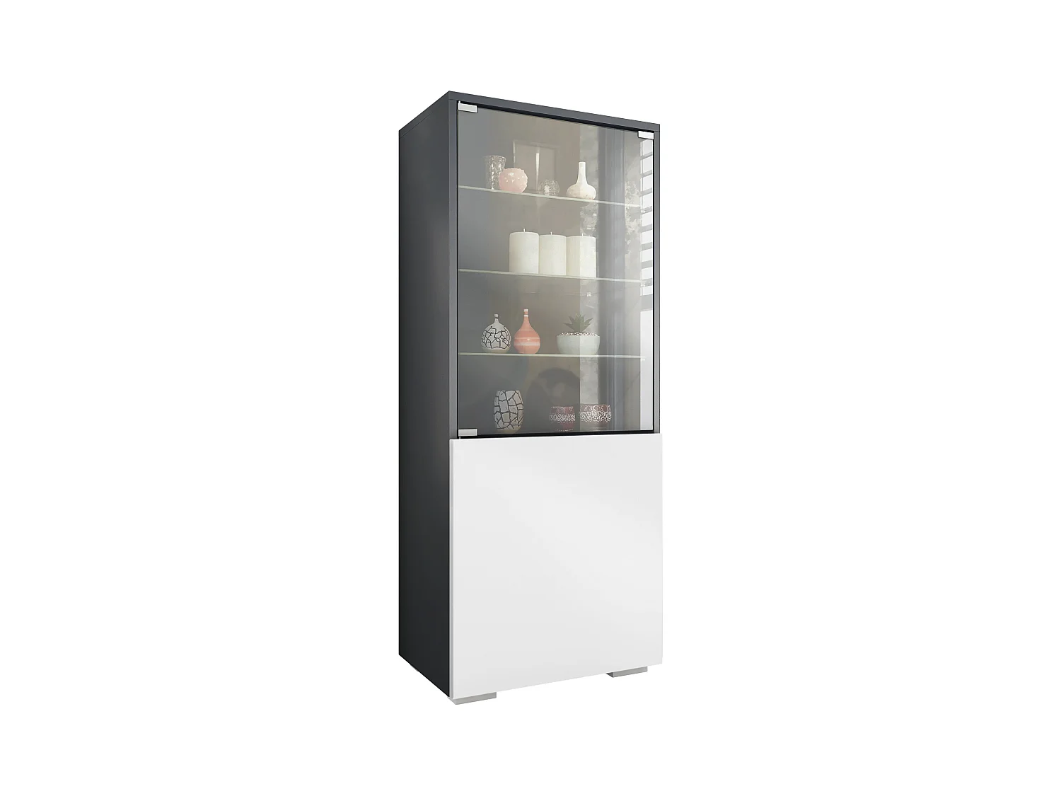 Vitrina Granada de Vladon, Armario Vitrina Made in Germany con Puerta de Cristal e Inserto de Cristal, antracita mate/blanco mate (50 x 122,5 x 34,5 cm)