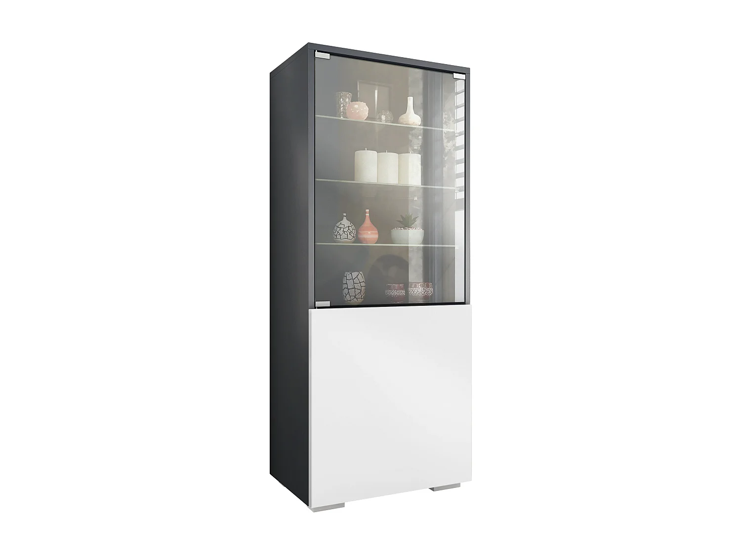 Vetrina Granada di Vladon, Armadio Vetrina Made in Germany con Porta in Vetro e Inserto in Vetro, antracite opaco /bianco opaco (50 x 122,5 x 34,5 cm)