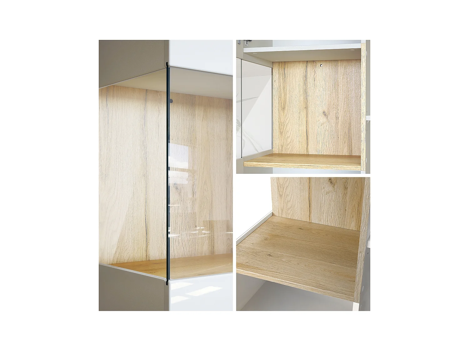 Vitrine Armoire Morena, Corps en Noir mat / Porte droite et insert en Blanc mat avec éclairage LED