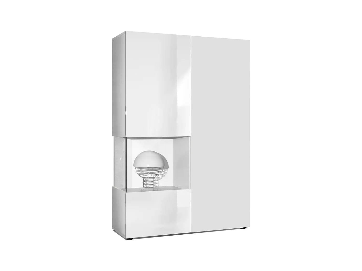 Vitrine Armoire Morena, Corps en Blanc mat / Porte droite et insert en Blanc mat