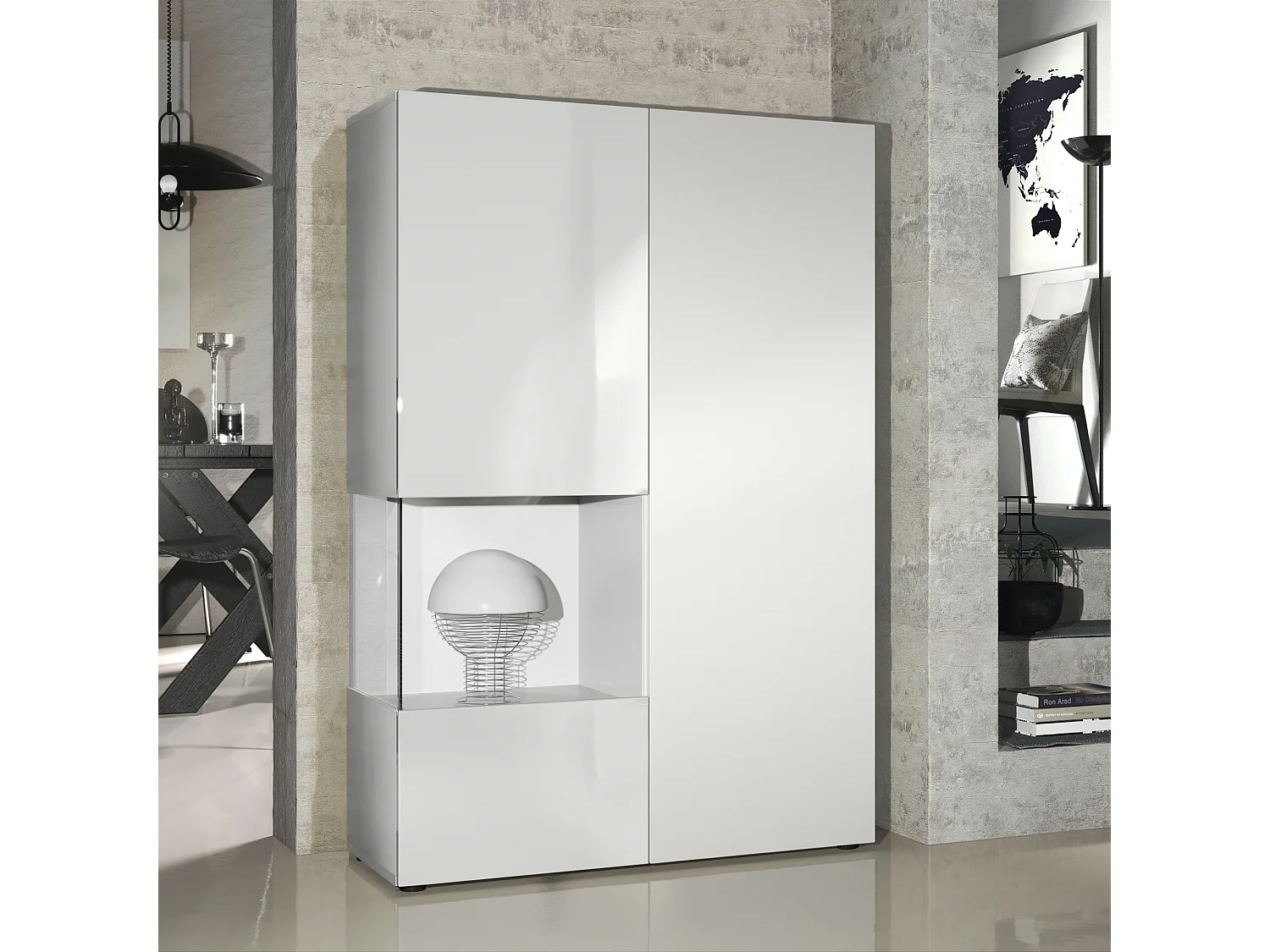 VITRINE Morena Tür und Einsatz in Weiß matt