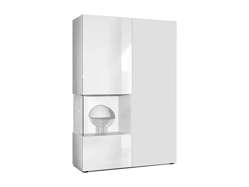 Armadio espositivo alto Morena, Struttura in bianco opaco / Anta destra e inserto in bianco opaco