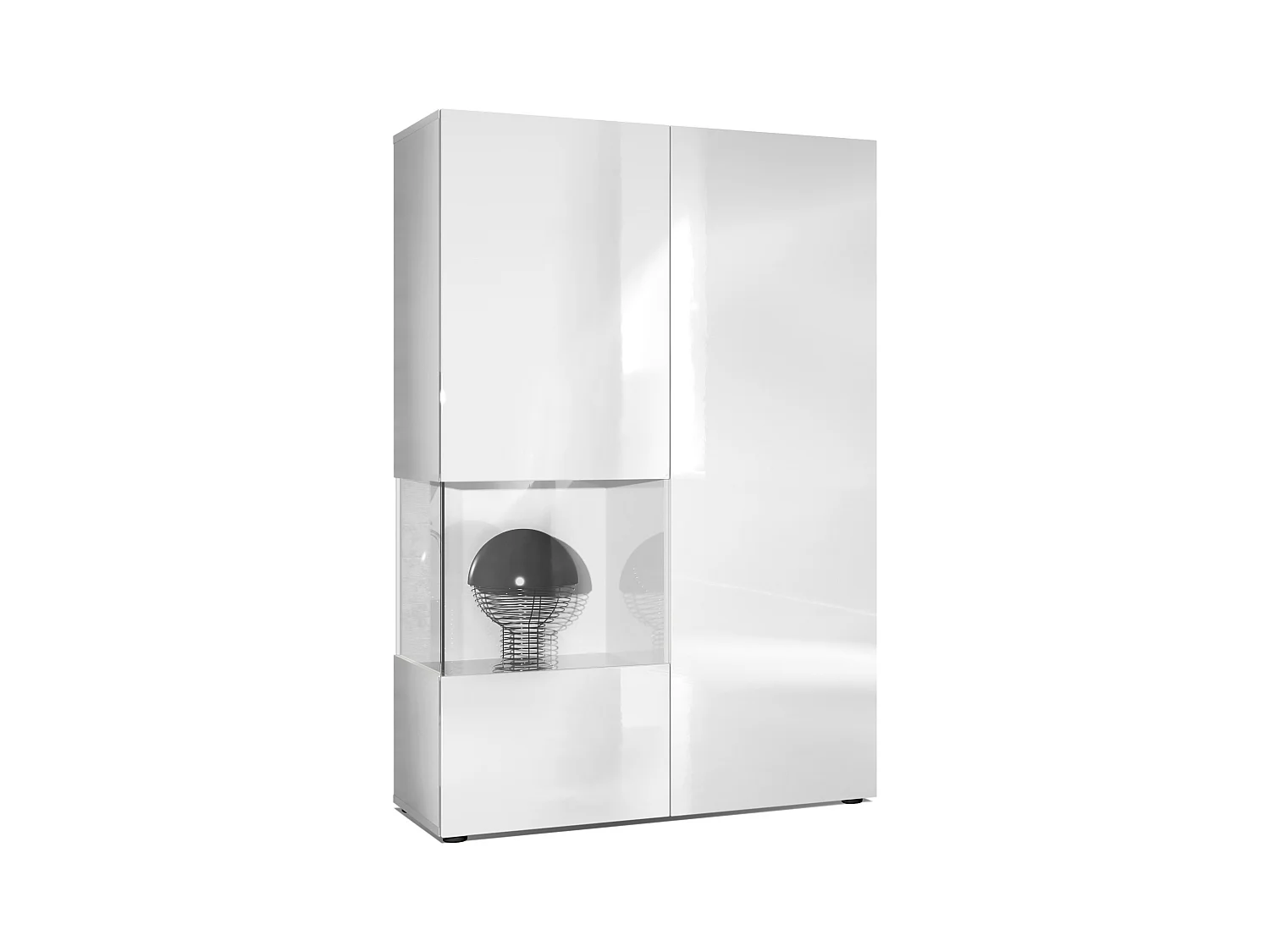 Vitrina Cómoda Morena, cuerpo en blanco mate/ puerta derecha e inserción en blanco de alto brillo