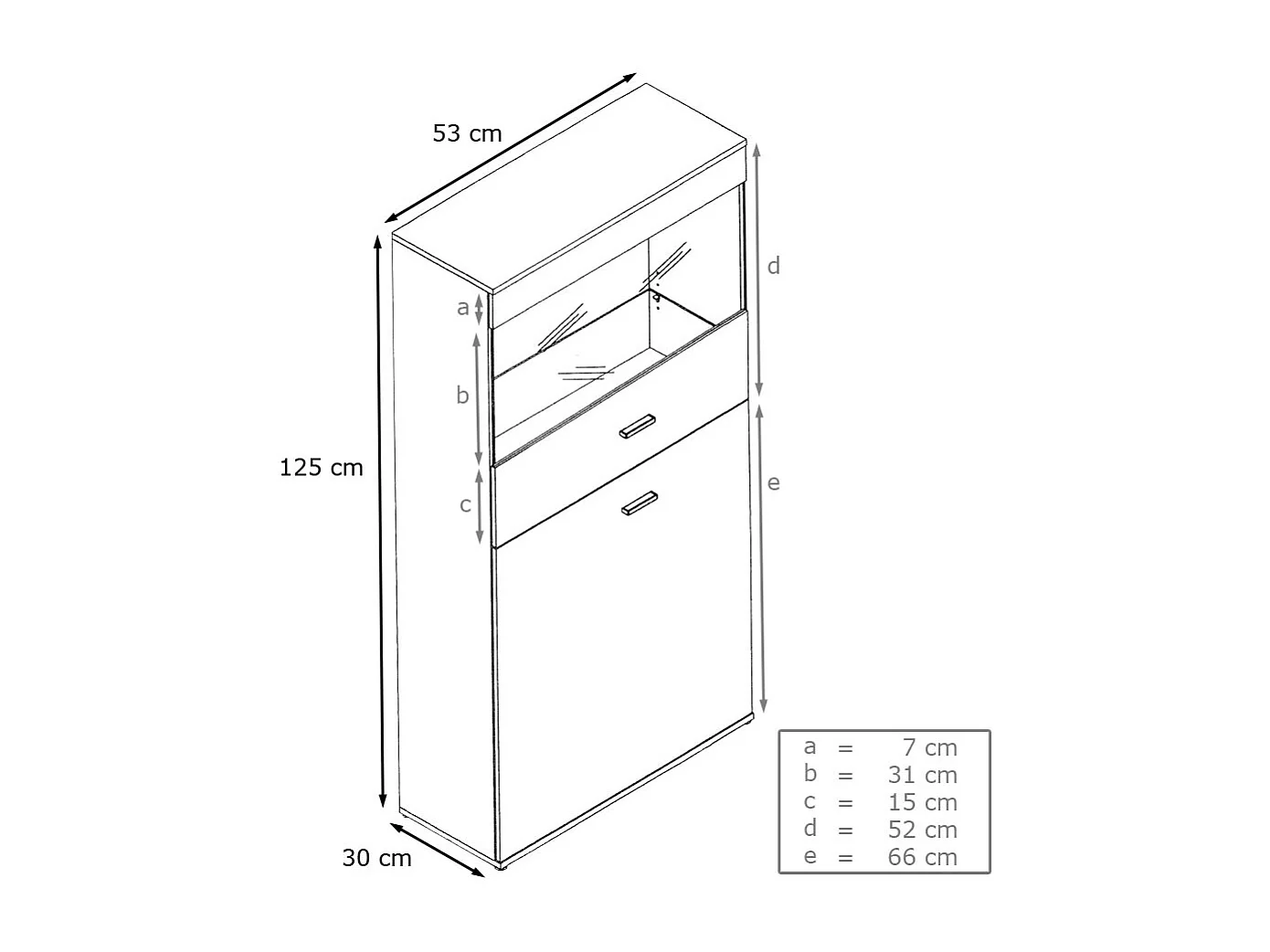 Vitrine de salon Almada, Vitrine sur pied avec 2 portes, 4 compartiments et 1 vitre, Blanc mat/Chêne Nature (53 x 125 x 30 cm)
