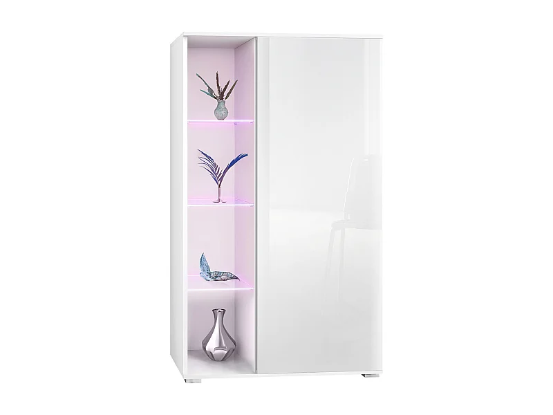 Vitrina Davos, vitrina independiente con 3 estantes de cristal y 8 compartimentos incl. LED, blanco mate/blanco de alto brillo  (71,5 x 134 x 35 cm)