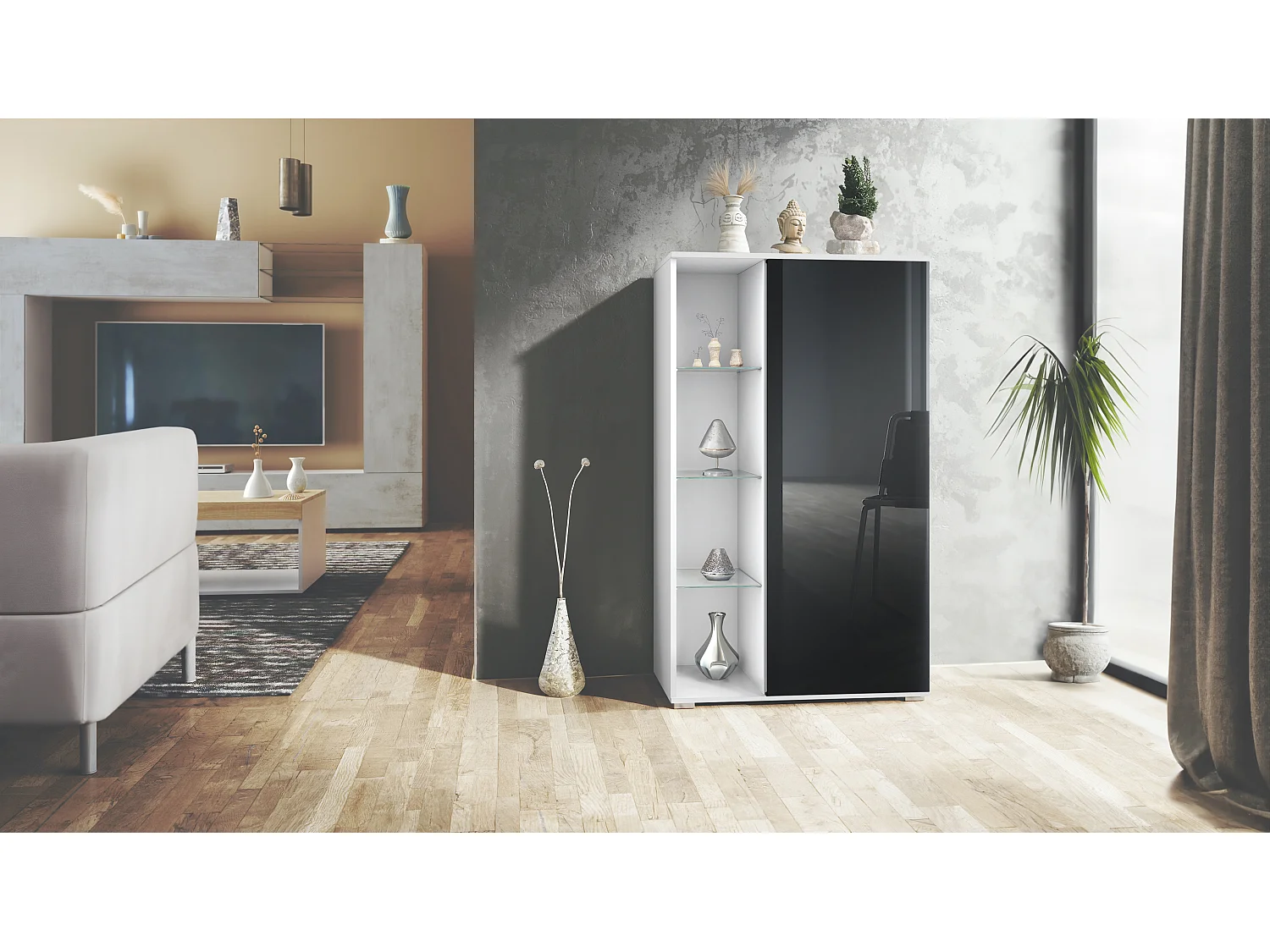 VITRINE Davos Schwarz Hochglanz