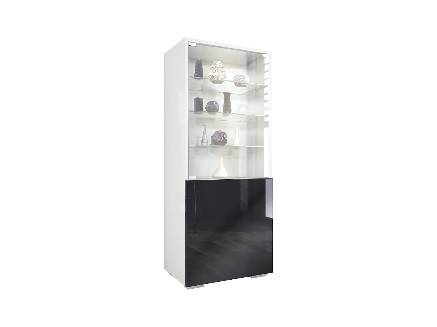 Vitrine Granada, Armoire Vitrée Made in Germany, avec Porte en Verre et Insert en Verre, blanc mat/noir haute brillance (50 x 122,5 x 34,5 cm)