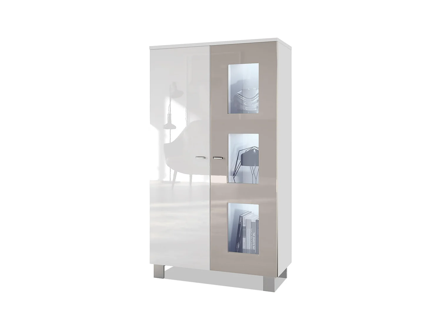 VITRINE Denjo Tür in Sandgrau Hochglanz