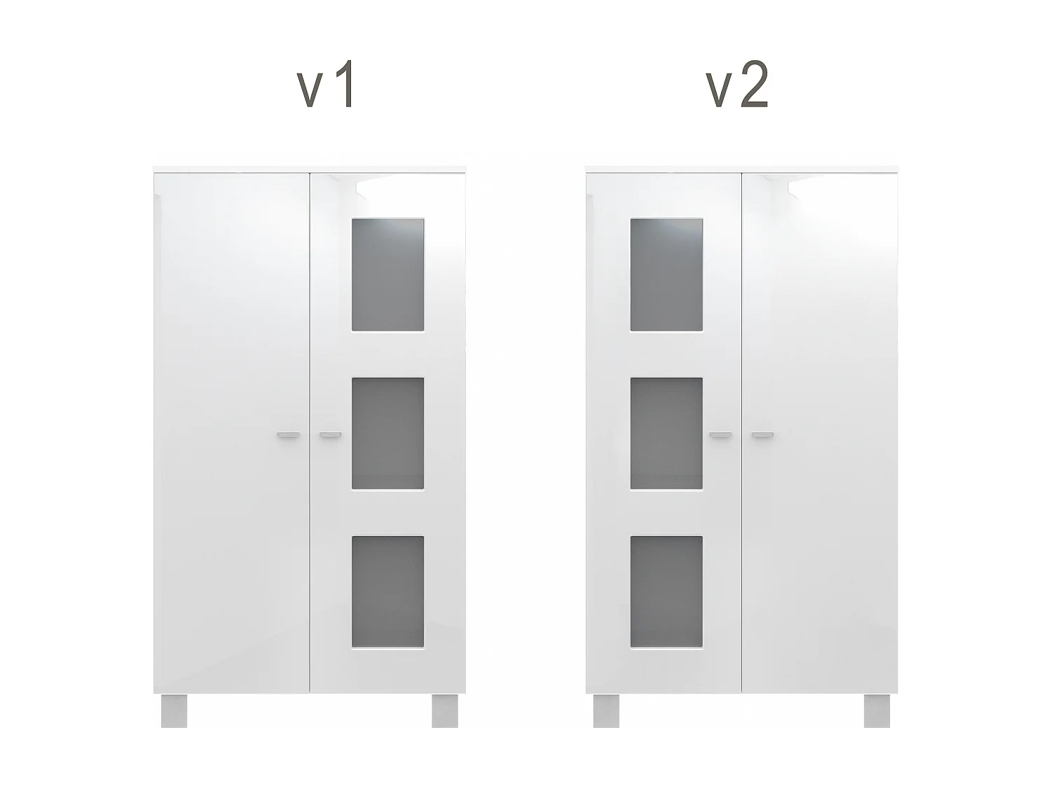 Vetrina  Denjo, vetrina indipendente con 2 ante e 3 pannelli in vetro, bianco opaco/bianco lucido/grigio sabbia lucido, illuminazione a LED inclusa.