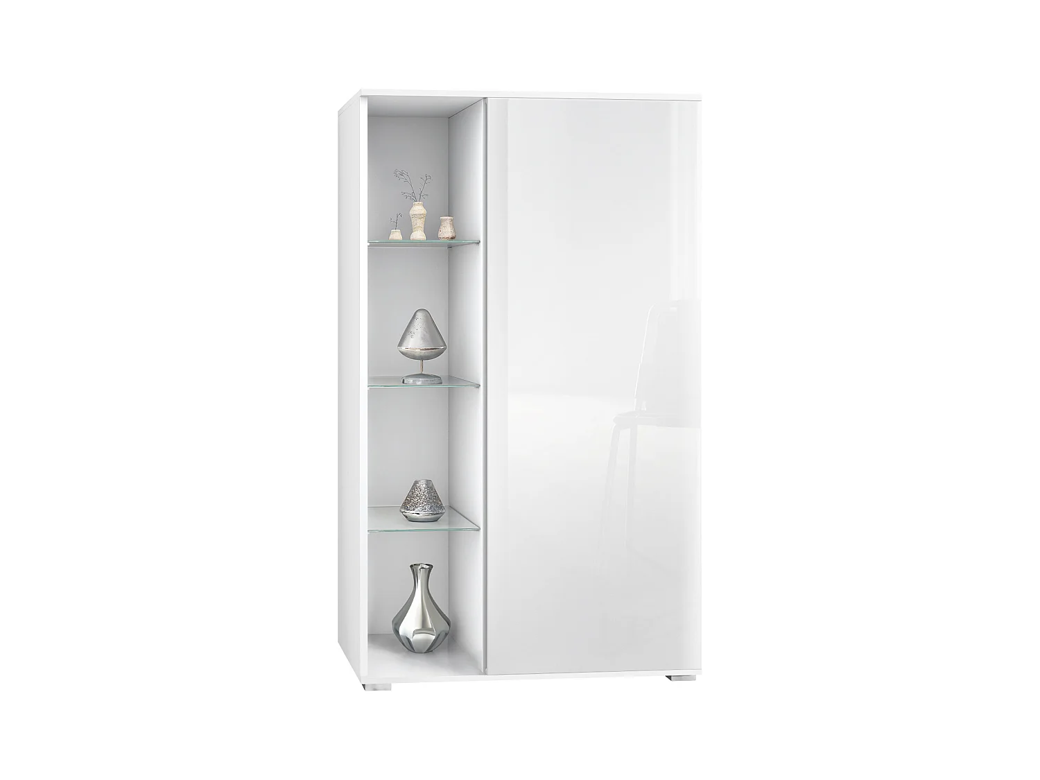 Vetrina Davos, vetrina indipendente con 3 ripiani in vetro e 8 vani, bianco opaco/bianco lucido  (71,5 x 134 x 35 cm)