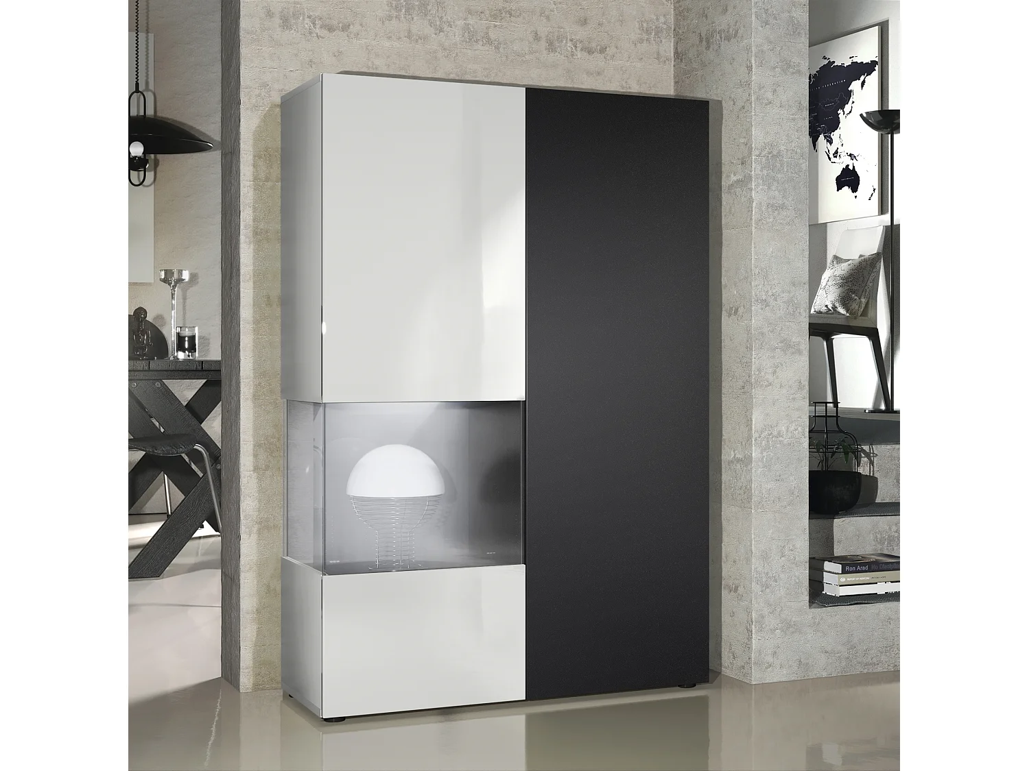 VITRINE Morena Tür und Einsatz in Schwarz matt