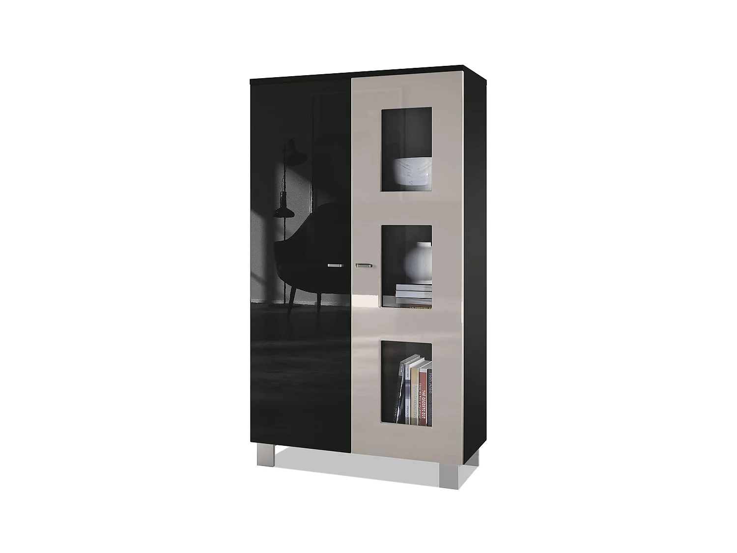 VITRINE Denjo Tür in Sandgrau Hochglanz