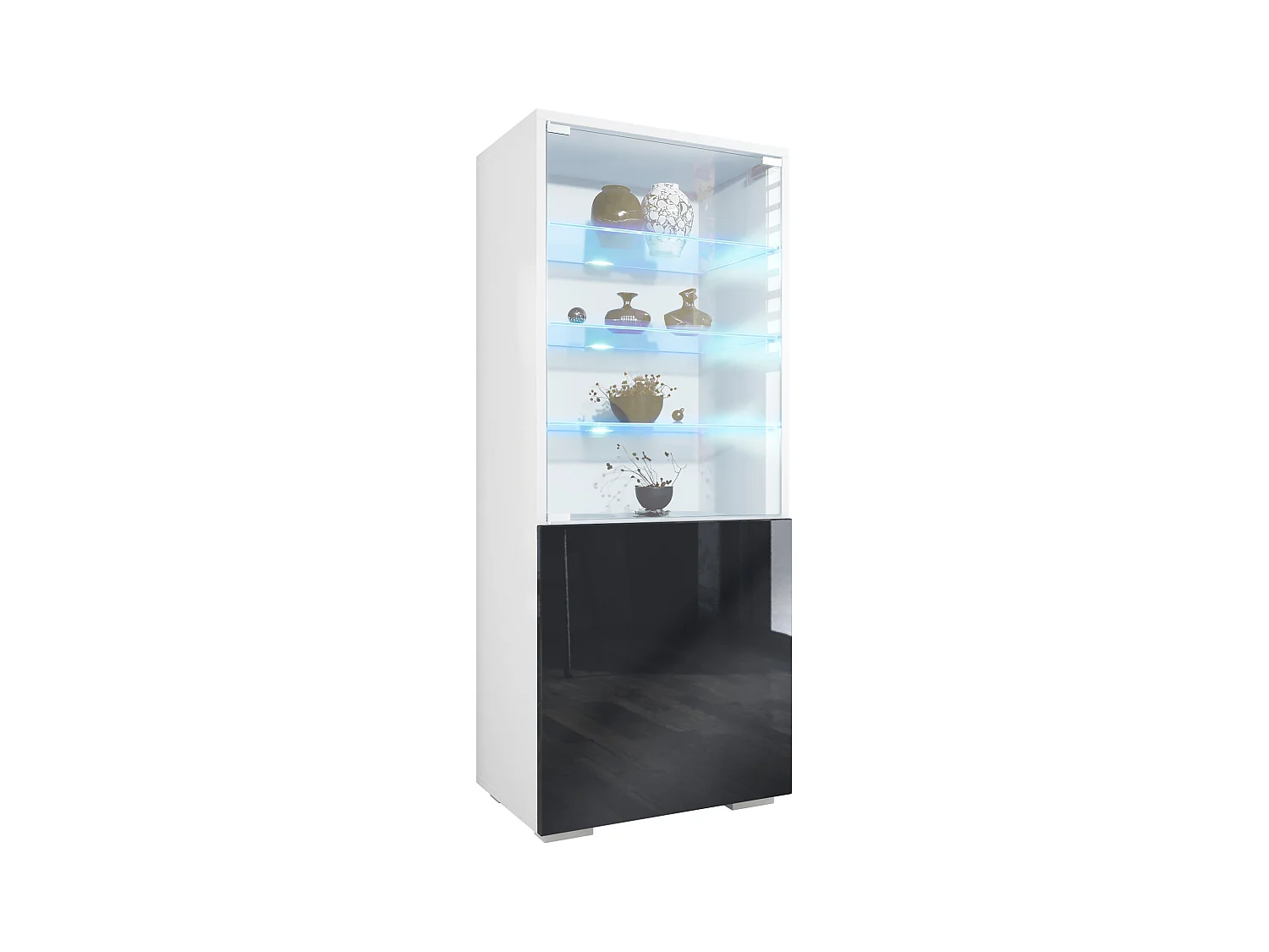 Vitrine Granada de , Armoire Vitrée Made in Germany avec Porte en Verre et Insert en Verre y compris LED, blanc mat/noir brillant (50 x 122,5 x 34,5 cm)