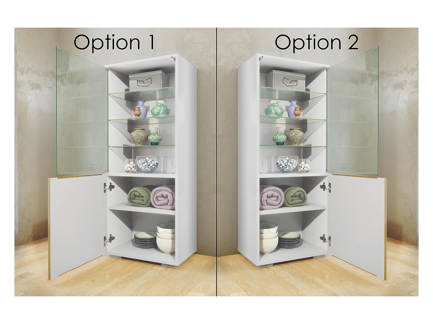 Vitrine Granada de , Armoire Vitrée Made in Germany avec Porte en Verre et Insert en Verre y compris LED, blanc mat/noir brillant (50 x 122,5 x 34,5 cm)