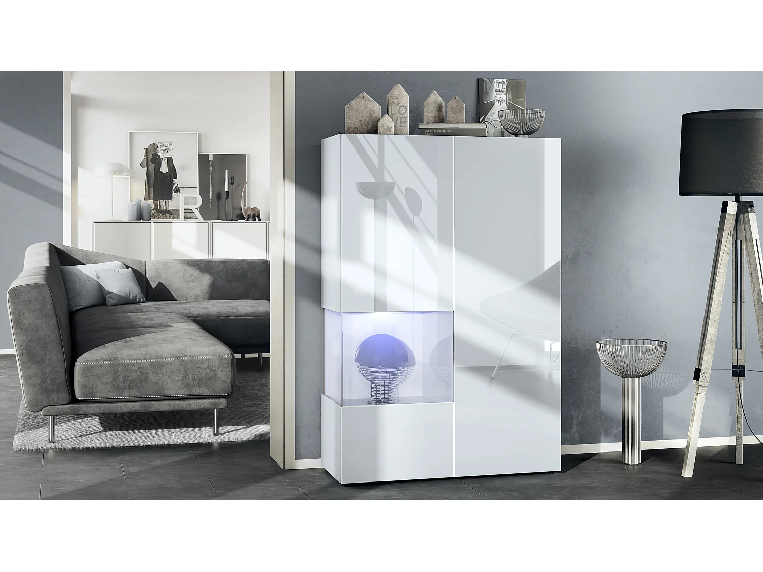 VITRINE Morena Einsatz in Weiß Hochglanz