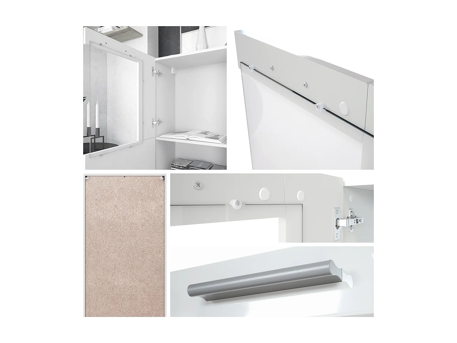 Vladon Vetrina Movie, bianco opaco/beige lucido - Vetrina moderna in vetro - (LxHxP): 50,5 x 111 x 32,5 cm