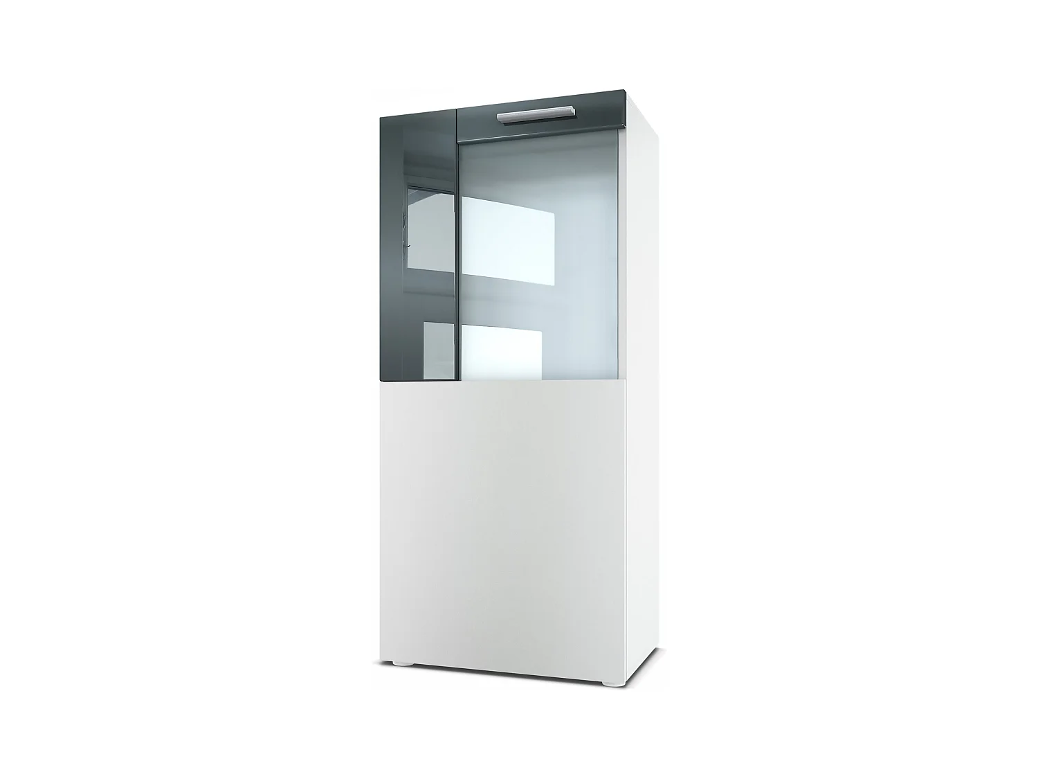 Vladon Vitrina de cine, blanco mate/gris de alto brillo - Vitrina de cristal moderna - (AxAxP): 50,5 x 111 x 32,5 cm